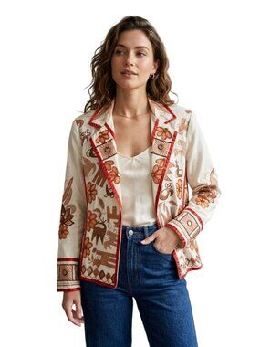 Sandy Starkman 90s Rare Art To Wear Fully Embroidered Blazer Cotton Size S